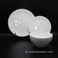 Al por mayor de 16 piezas Hotel White en relieve de porcelana en relieve